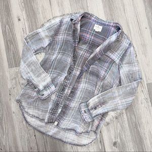 american eagle gray pastel plaid flannel button up